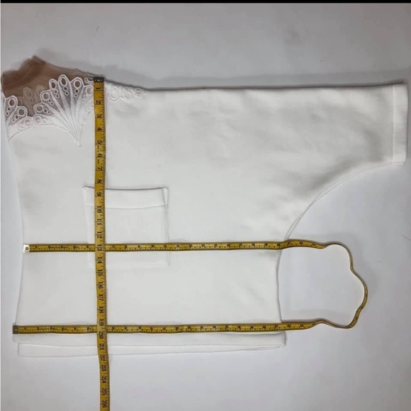 White lace illusion mesh dolman oversize soft fleece lined sweatshirt top - Picture 5 of 11